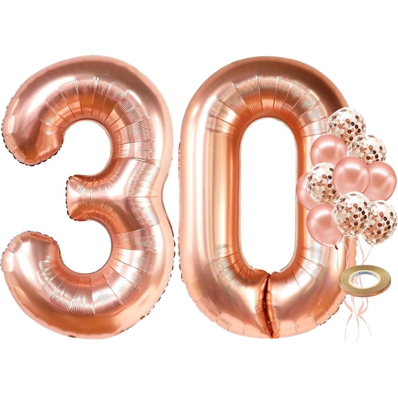 KatchOn, Rose Gold 30 Balloon Numbers - Giant, 40 Inch | Rose Gold 30 Balloons With Confetti Balloons | 30th Birthday Decorations for Women | Number Balloons for 30th Anniversary Decorations