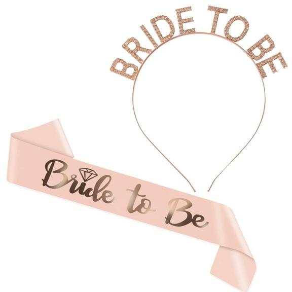 KatchOn, Rose Gold Bride to be Sash and Headband - Pack of 2 | Bride Sash and Tiara for Bachelorette Party Decorations | Bride To Be Sash and Crown | Bridal Shower Decorations