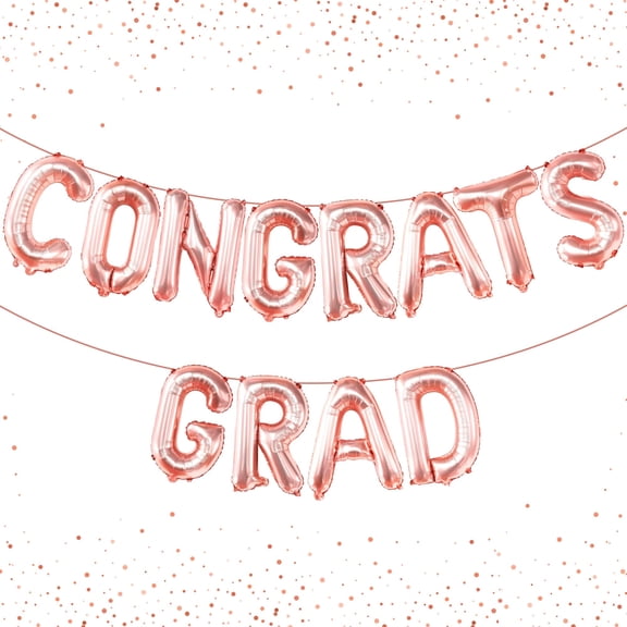KatchOn, Rose Gold Congrats Grad Balloons - 16 Inch | Congrats Grad Balloon Banner For Graduation Decorations 2026 | Foil Balloon Banner For 2026 Graduation Party Decorations