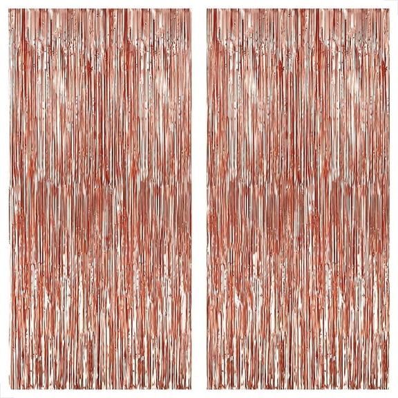 KatchOn, Rose Gold Fringe Curtain - XtraLarge 3.2x8 Feet, Pack of 2 | Rose Gold Backdrop for Bachelorette Party Decorations, Rose Gold Party Décor