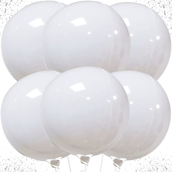 KatchOn, Round White Foil Balloons - 22 Inch, Pack of 6 | 4D Mylar White Balloons for Party Decorations | Metallic Balloon for Birthday, Anniversary, Bridal Shower, Baby Shower Decorations