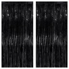 KatchOn, Shiny Black Backdrop Curtain - 3.2x6.5 Feet, Pack of 2 | Black Streamers for Black Birthday Decorations | Black Curtain Backdrop | Happy New Year Backdrop | New Years Eve Party Supplies 2025