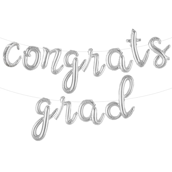 KatchOn, Silver Congrats Grad Balloons - Script, 16 Inch | Congratulations Balloons for 2026 graduation party decorations | 2026 Grad Balloon, graduation decorations 2026