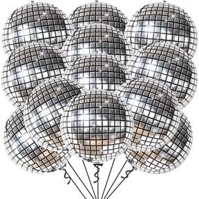 KatchOn, Silver Disco Ball Balloons - 22 Inch, Pack of 12 | Shiny Disco Ball for Disco Party Decorations | 4D Sphere Disco Balloons for Disco Bachelorette Party Decorations | Silver Birthday Decor