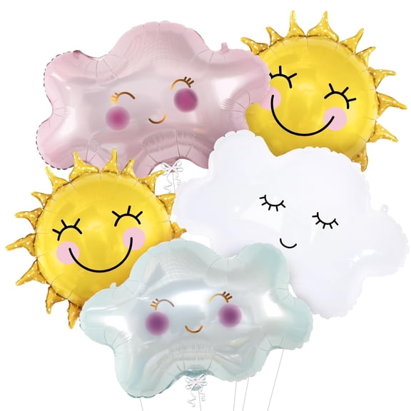KatchOn, Sun and Cloud Balloons Set - Big 29 Inch, Pack of 5 | Foil Sun Balloons, Sunshine Party Decorations | Sun Baby Shower Decorations