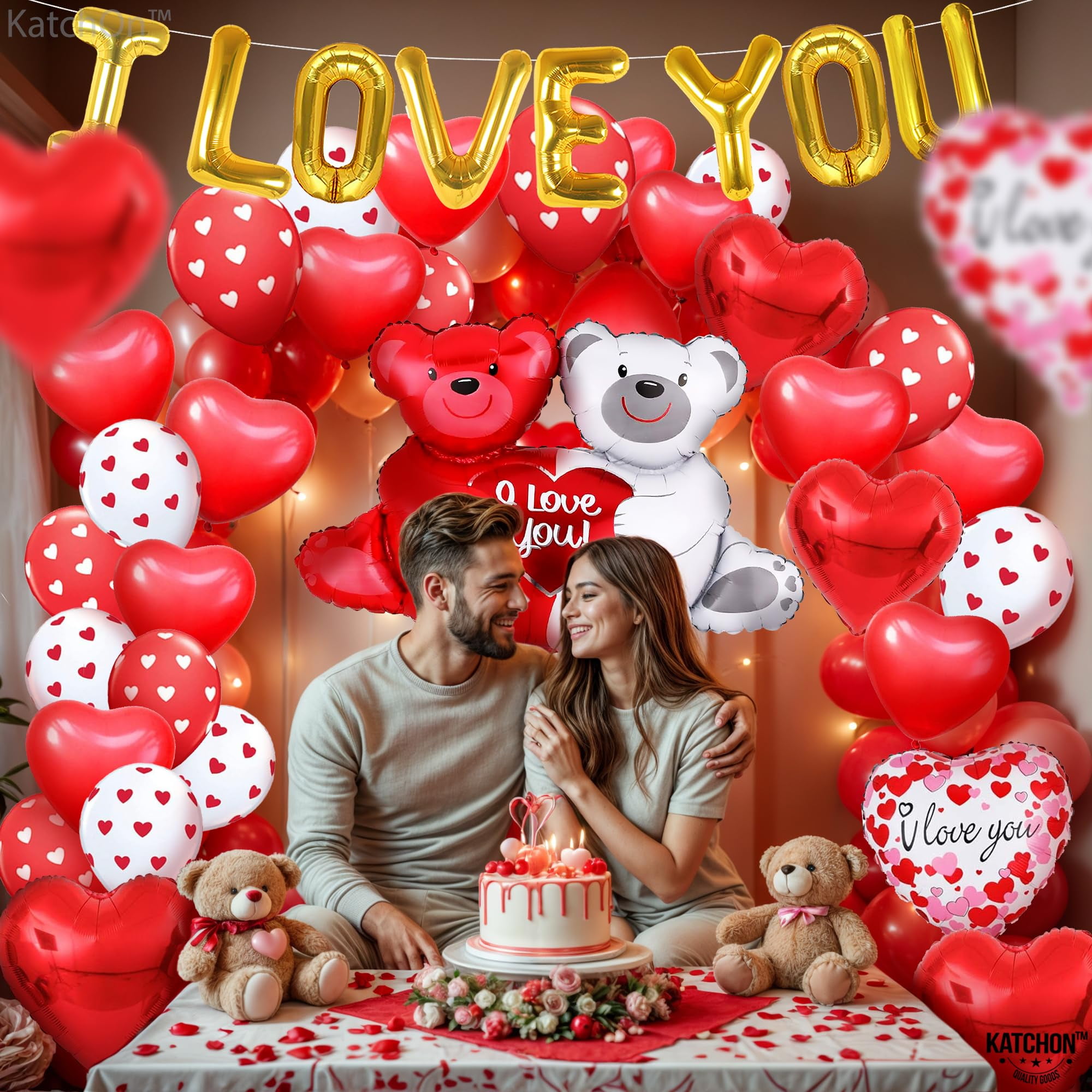KatchOn Teddy Bear I Love You Balloon Set, 55 Pack for Valentines ...