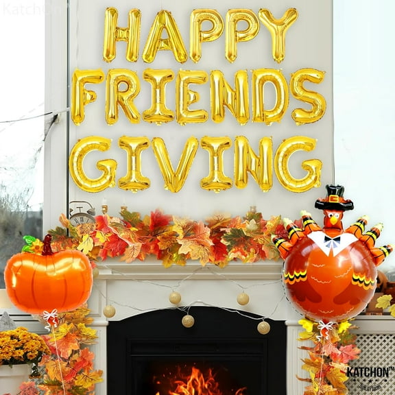 KatchOn, Happy Friendsgiving Balloons Banner Set - Large 16 Inch, Pack of 3 | Turkey and Pumpkin Balloons | Happy Friendsgiving Banner,  Friendsgiving Party Decorations
