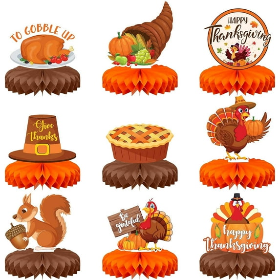 KatchOn, Thanksgiving Centerpieces For Tables - Pack of 9 | Thanksgiving Table Decorations | Thanksgiving Decorations For Table | Thanksgiving Honeycomb Centerpieces | Thanksgiving Party Decorations