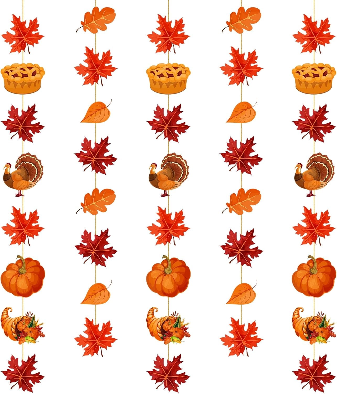 KatchOn Thanksgiving Garland - 5 Strings, 8 Feet, No DIY | Turkey Garland for Fall Decorations Indoor & Outdoor