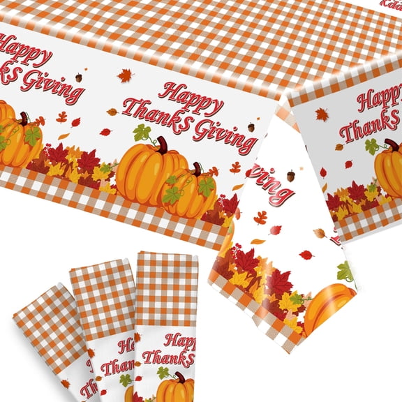 KatchOn, Thanksgiving Table Cloths Disposable Rectangle - Large, 108X54 Inch, Pack of 3 | Thanksgiving Plastic Tablecloth for Thanksgiving Table Decor | Fall Tablecloth for Thanksgiving Decorations