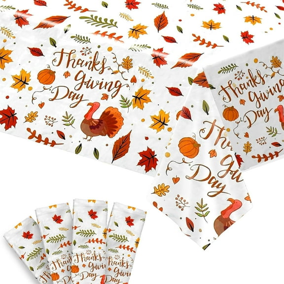 KatchOn, Thanksgiving Tablecloth Disposable Rectangle - Large, 87X51 Inch, Pack of 4 | Thanksgiving Plastic Tablecloth for Thanksgiving Table Decor | Fall Tablecloth | Thanksgiving Decorations Indoor