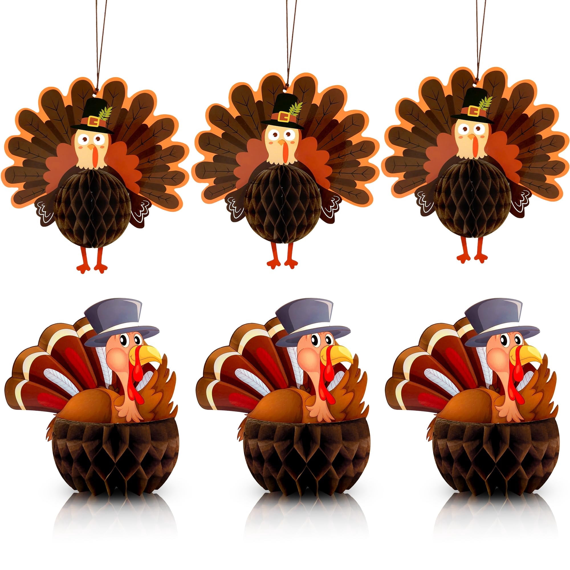 Pack Of 6 Big Honeycomb Paper Pumpkins - 16x10 Inch Fall & Thanksgiving Table Centerpiece Decorations