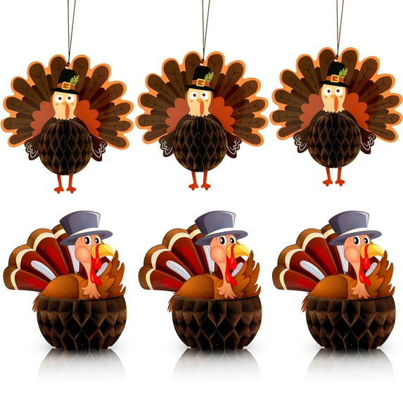 KatchOn, Thanksgiving Turkey Table Centerpiece - Pack of 6 | Thanksgiving Turkey Decorations | Turkey Centerpiece for Thanksgiving Table Decorations | Hanging Paper Turkeys, Thanksgiving Decorations