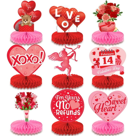 KatchOn, Valentines Day Centerpiece for Table - Pack of 9 | Pink Valentines Day Table Decorations | Red Valentines Centerpieces for Tables for Valentines Table Decorations | Valentines Decorations