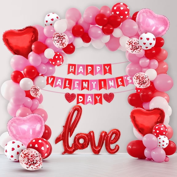 KatchOn, Valentines Day Decorations Arch Set - Pack of 115 | Happy Valentines Day Banner 12 Feet, No DIY with Love Balloons Script | Heart Balloons, Valentines Day Decorations
