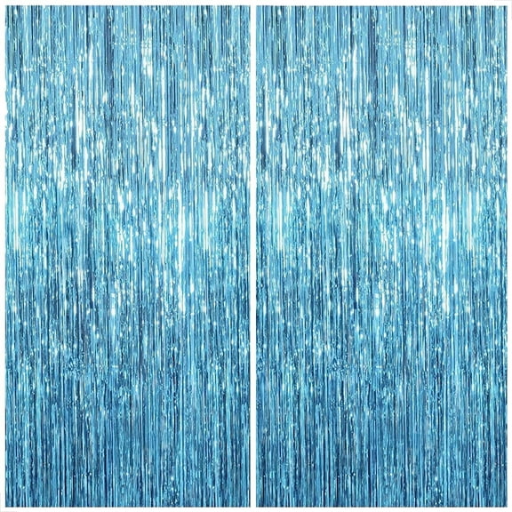 KatchOn, XtraLarge, Blue Foil Fringe Curtain - 8x3.2 Feet, Pack of 2 | Blue Backdrop Curtain for Under The Sea Party Decorations | Ocean Backdrop | Blue Tinsel Backdrop, Mermaid Birthday Decorations