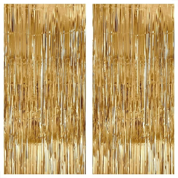 KatchOn, XtraLarge Champagne Gold Backdrop - 3.2x8 Feet, Pack of 2 | Gold Shimmer Wall Backdrop for Birthday Wall Decorations | Gold Fringe Backdrop for Decorations