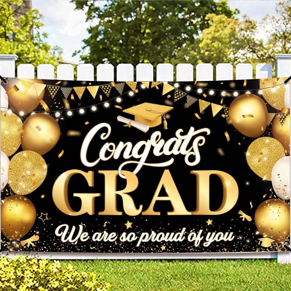 KatchOn, XtraLarge Congrats Grad Banner - 72x44 Inch, Graduation Banner | Congratulations Backdrop | Black and Gold We Are So Proud Of You Backdrop | Graduation Decorations 2026