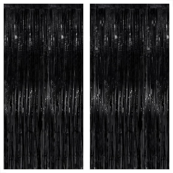 KatchOn XtraLarge Foil Black streamers - 3.2x10 Feet, Pack of 2 | Black Backdrop for Black Birthday Decorations | Black Backdrop Curtain