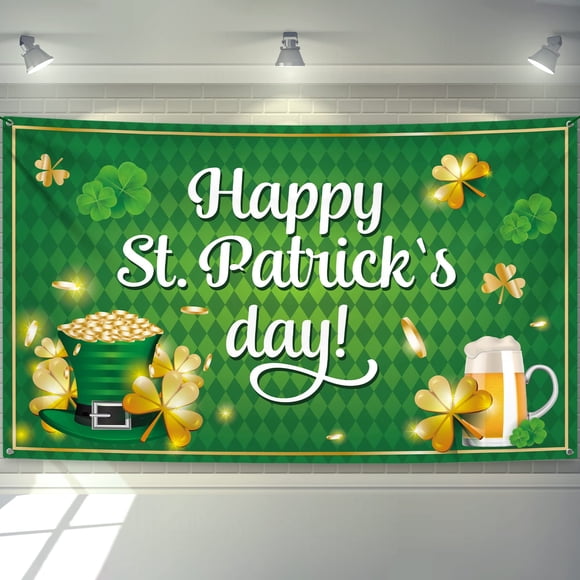KatchOn, XtraLarge Happy St Patricks Day Banner - 72x44 Inch | St Patricks Day Backdrop for Photography | St Patricks Day Decorations Banners | Saint Patricks Day Banner for St Patricks Day Decor