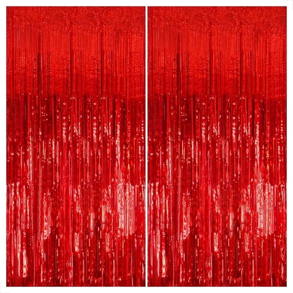 KatchOn, XtraLarge Red Halloween Party Backdrop Decorations - 3.2x8 Feet, Pack of 2 | Shiny Red Halloween Fringe Curtains | Red Halloween Backdrop for Halloween Decorations