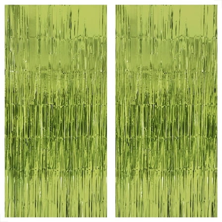 KatchOn, XtraLarge, Sage Green Foil Fringe Curtain - 6.4x8 Feet, Pack of 2 | Light Green Foil Fringe Curtain | Lime Green Backdrop for Frog Birthday Decorations