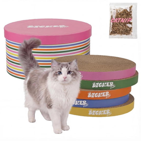 THE LICKER STORE Kate 12" Modern Patterned Cardboard Reversible Cat Scratcher Pad in Box with Catnip, Multi-Colored (5-Pack), CSR1012A