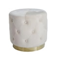thumbnail image 1 of Kate 18 Inch Round Button Tufted Ottoman, Velvet, Gold Metal Base, White, 1 of 5