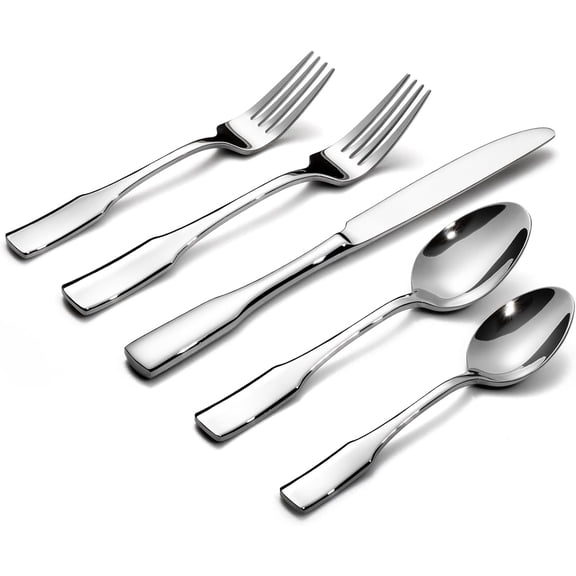 Kate 45-Piece Silverware With Utensil-Serving Set, Service for 8, Stainless Steel Flatware, Mirror Polished Cutlery, Dishwasher Safe