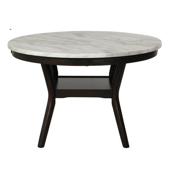 Kate 47 Inch Round Dining Table with Faux Marble Top White and Black - Saltoro Sherpi