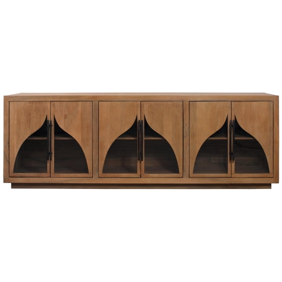 Moti Kate 6-Door Sideboard with Solid Wood, Acacia, Iron Handles, Natural Finish