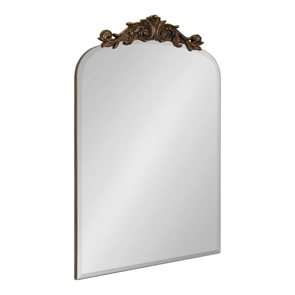 Kate And Laurel Arendahl Beveled Frameless Arch Mirror, 20 x 30, Antique Gold, Baroque Inspired Wall Decor