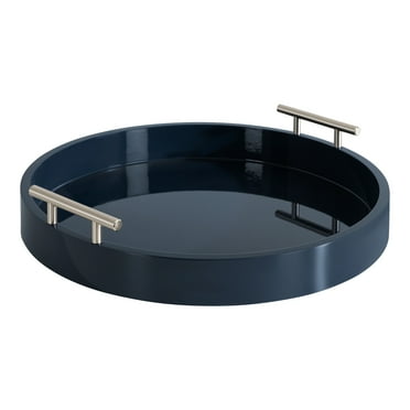 Kate And Laurel Lipton Modern Round Tray, 15.5 Diameter, Navy and Silver, Decorative Accent Tray for Storage and Display