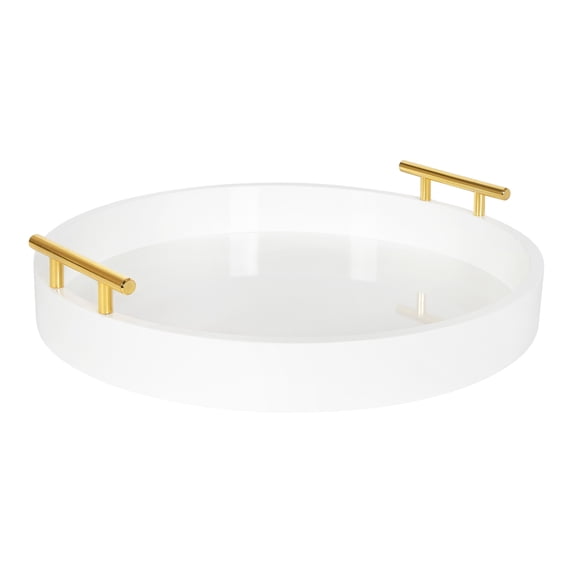 Kate And Laurel Lipton Modern Round Tray, 15.5" Diameter, White and Gold, Decorative Accent Tray for Storage and Display