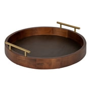 Kate And Laurel Lipton Modern Round Tray, 18", Dark Walnut and Gold, Decorative Accent Tray for Storage and Display