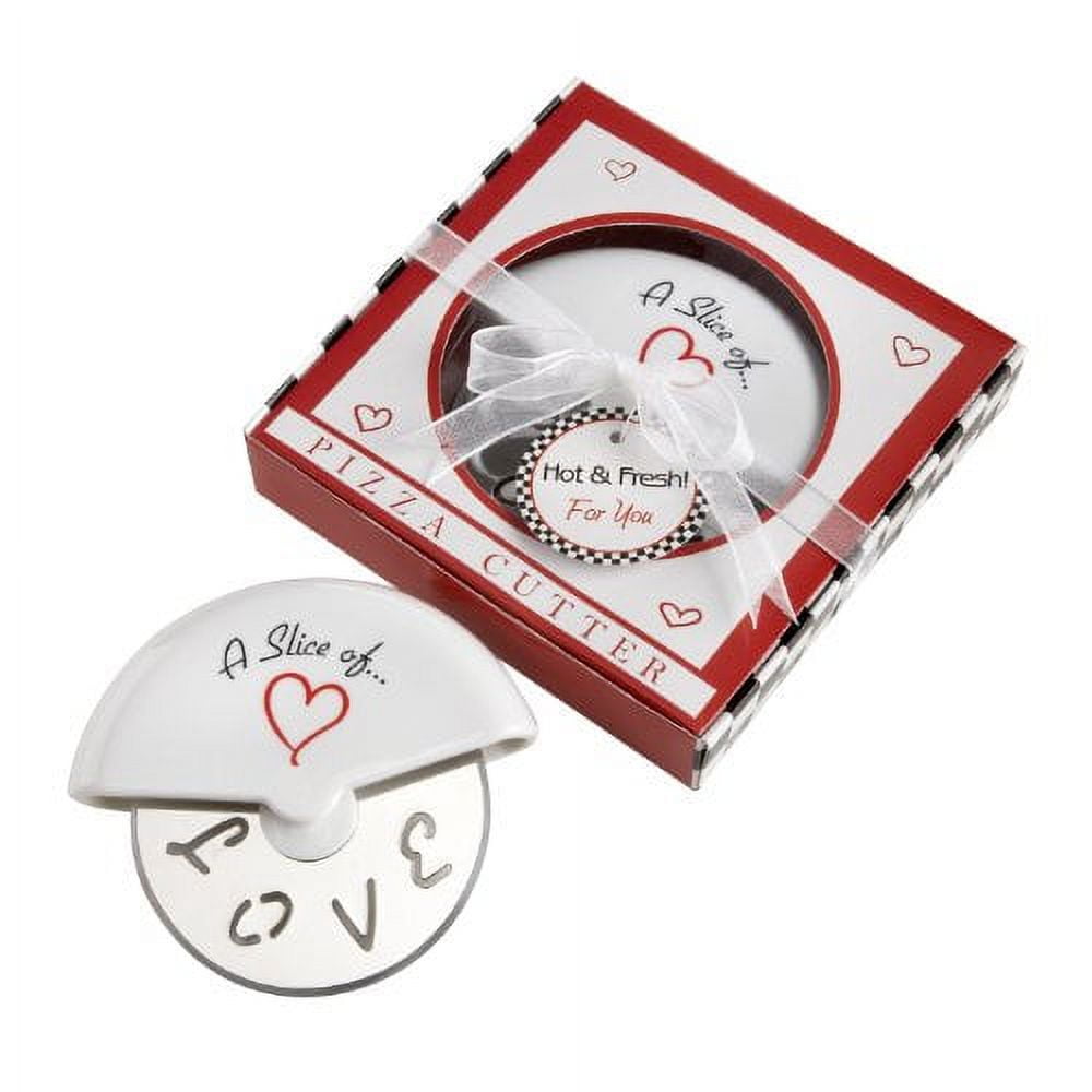 A Slice of Love Stainless Steel Pizza Cutter with White Grip