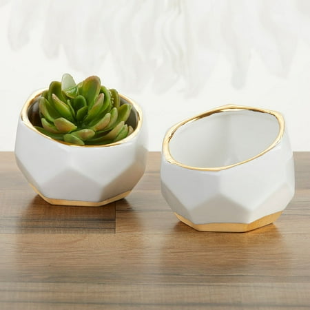 Kate Aspen 23216NA Geometric Ceramic Planters Decorative Bowls (Set of 2) Trinket Dish, Home, Room, Desk, Table DÃ©cor, One Size, White