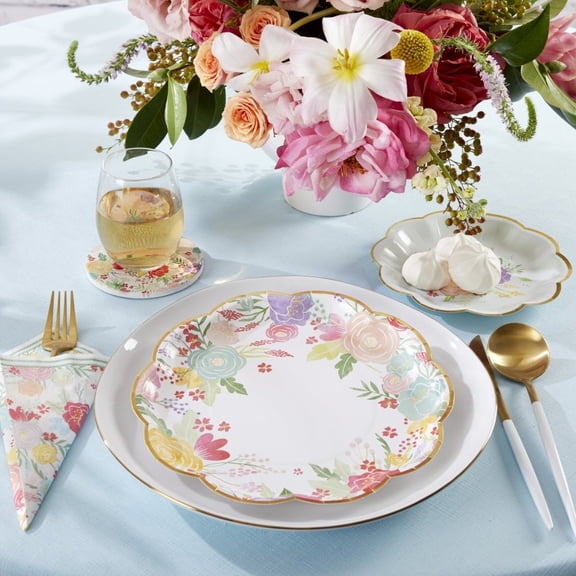 Kate Aspen 32 Pcs Garden Blooms Paper Plates, 9 Inch Heavy Duty Disposable Party Plates, Party Supplies Tableware for Birthday, Wedding, Bridal Shower, Baby Shower, Anniversary Party (Bulk)