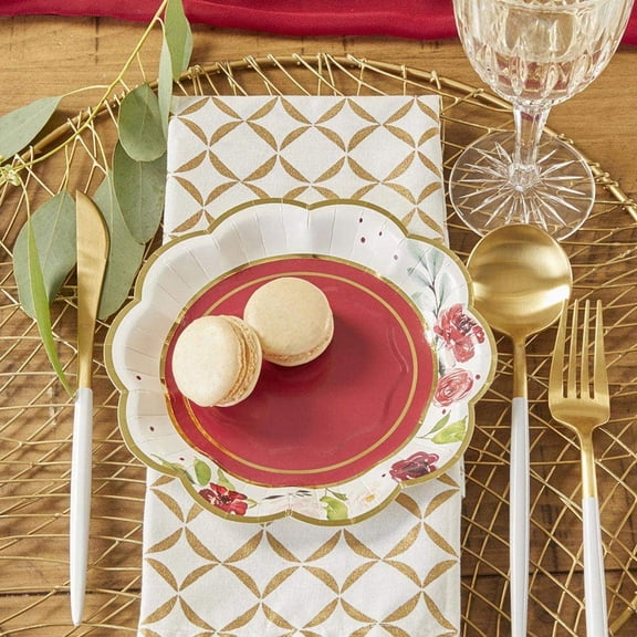Kate Aspen 64 Pcs Burgundy Blush Floral Paper Plates, 7 Inch Heavy Duty Disposable Party Plates, Party Supplies Tableware for Birthday, Wedding, Bridal Shower, Baby Shower, Anniversary Party (Bulk)