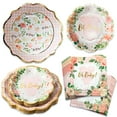thumbnail image 1 of Kate Aspen Baby Shower Onesie Pink Floral & Gingham Tableware Set - 62pc. 16pcs 7 inch & 16pcs 9 inch Heavy Duty Disposable Party Plates, 30pcs 6.5 inch Durable Paper Napkins, 1 of 3