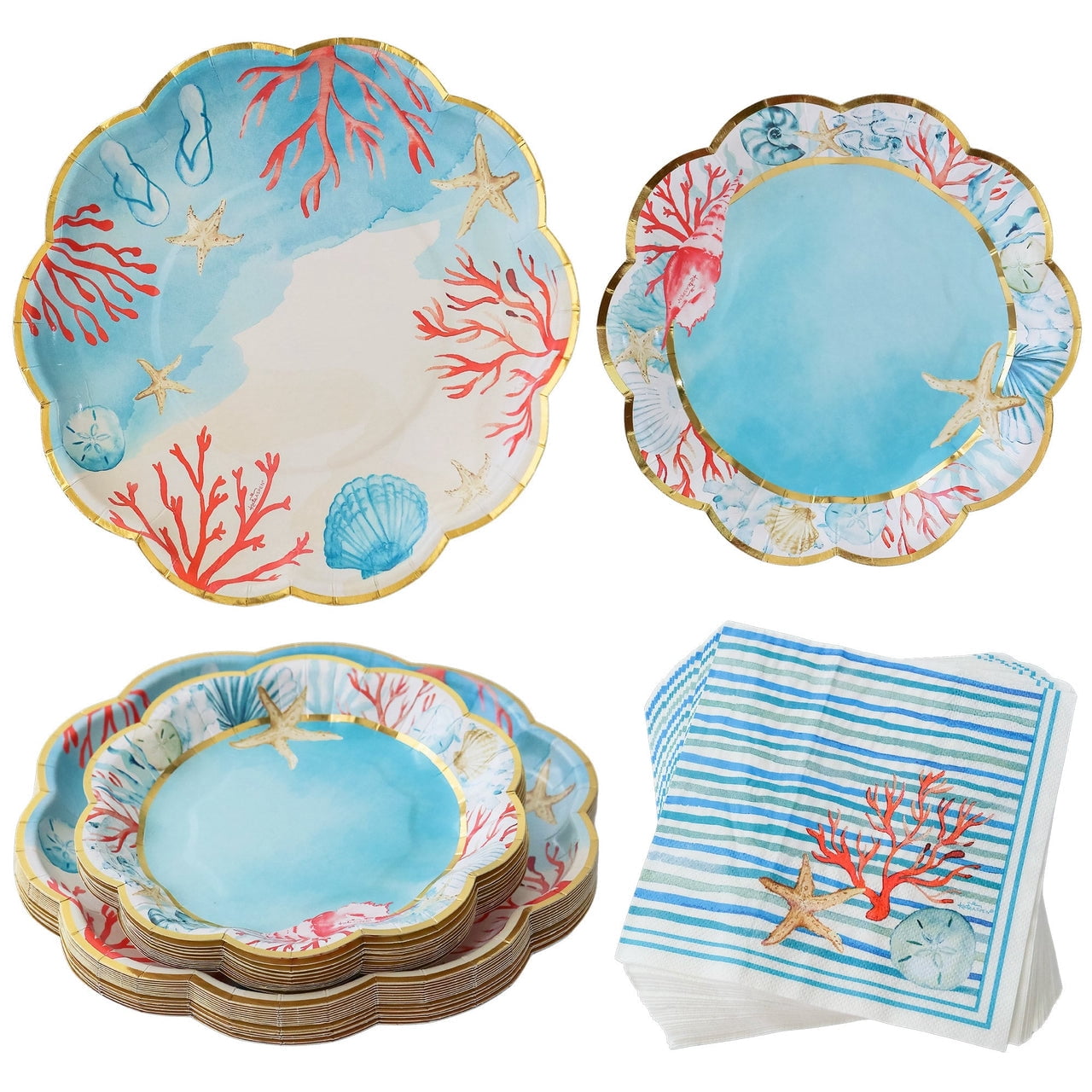 Kate Aspen Beach Party Decorations - 62 Piece Coastal Plates and Napkins Party Supplies for 16 Guests - Summer Tableware for Bridal Shower, Luau, Wedding, Pool Parties & More