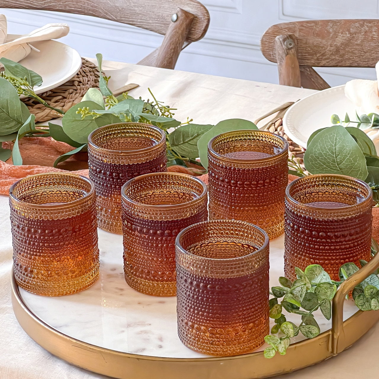 Amber Beaded 10 oz. Vintage Glassware Set of 6