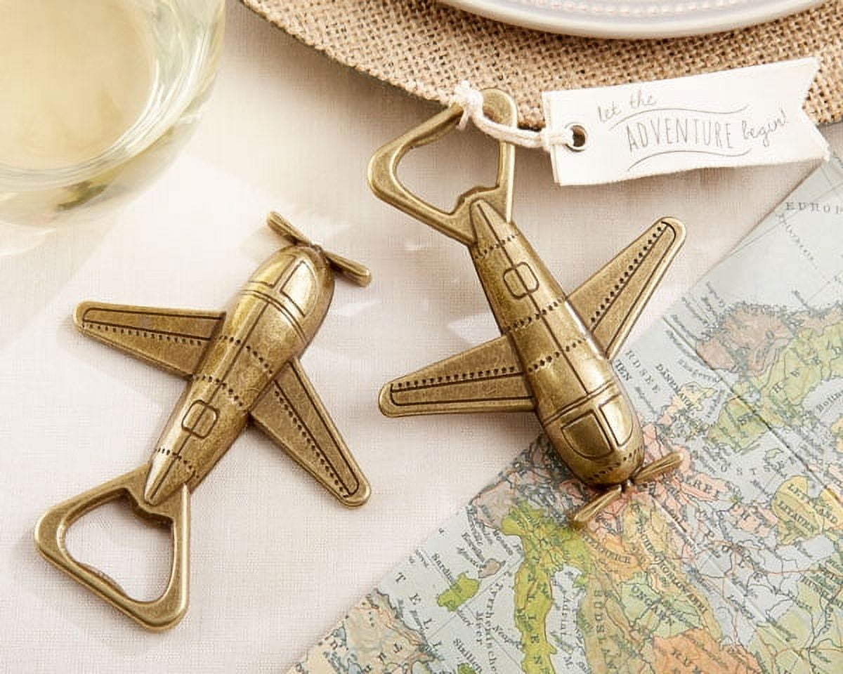 Kate Aspen Bottle Opener, Let The Adventure Begin Vintage Airplane Beer Bottle Opener, Perfect Wedding Favor, Bachelorette Favor or Bridal Shower Favor - 6 Sets