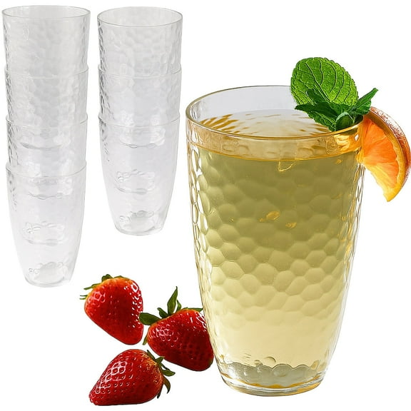 Kate Aspen Clear Hammered Acrylic Cups - Plastic Drinking Glasses Set of 8, 23 oz, Plastic Tumblers Dishwasher Safe, Shatterproof Cups Reusable for Water, Lemonade, Cocktails