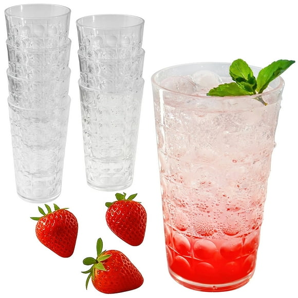 Kate Aspen Clear Plastic Drinking Glasses Set of 8, 19 oz, Hobnail Bubble Acrylic Glasses Drinkware, Plastic Tumblers Cups Dishwasher Safe, BPA-Free Acrylic Cups Reusable for Cocktails and Kitchens