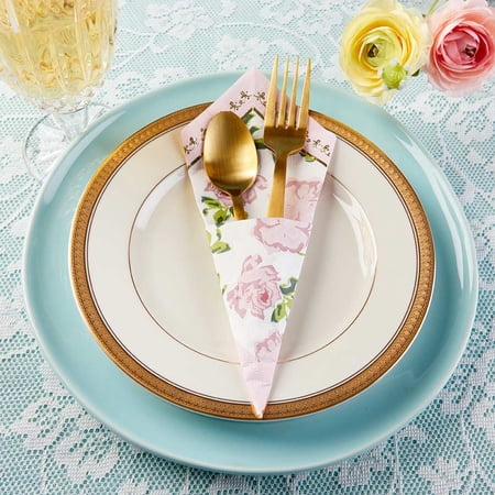 Kate Aspen Decorative 2 Ply Paper Napkins - Set of 60 - 6.5 Inch Durable Disposable Serveware, Easy Cleanup for Wedding, Bridal Shower, Tea Party (Bulk) - Pink Tea Time Whimsy