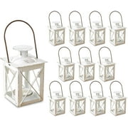 Kate Aspen Decorative Lanterns - Set of 12 - Luminous Distressed Metal Lantern Candle Holders for Wedding, Home Decor and Party - 4.5" H (6.5" H with Handle) – White