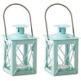thumbnail image 1 of Kate Aspen Decorative Lanterns - Set of 2 - Luminous Metal Lantern Tealight Candle Holders for Wedding, Home Decor and Party - 4.5" H (6.5" H with Handle) – Blue, 1 of 5