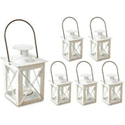 Kate Aspen Decorative Lanterns - Set of 12 - Luminous Distressed Metal Lantern Candle Holders for Wedding, Home Decor and Party - 4.5" H (6.5" H with Handle) – White
