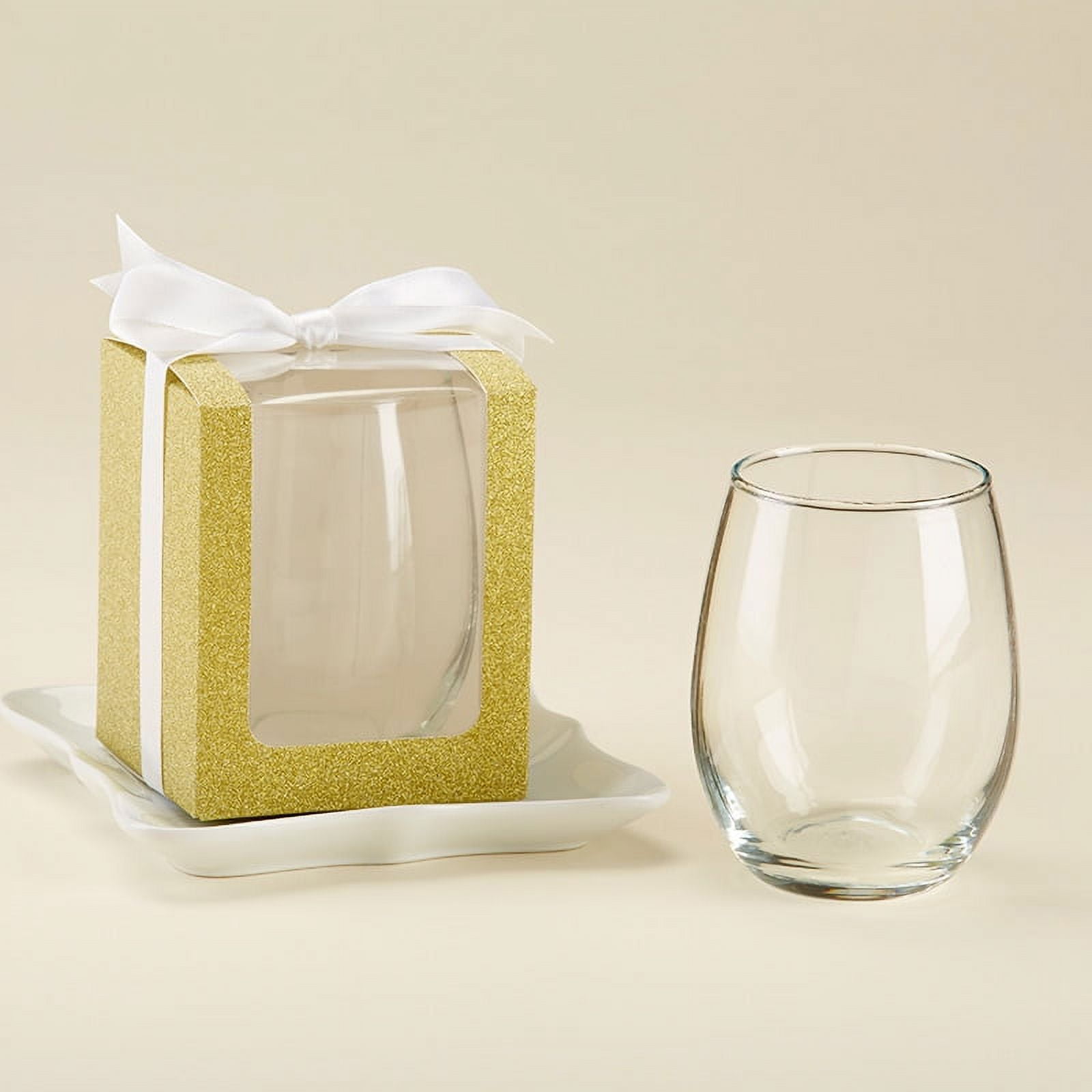 Kate Aspen, Gold Shimmer Display Gift Box, Gift/Party Favor, can hold9 oz. Stemless Wine Glass (Set of 12)